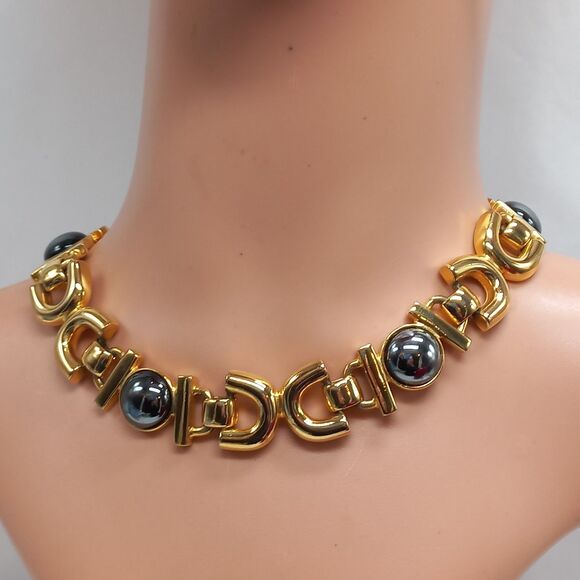 BEN AMUN chunky black gold necklace and bold door knocker earrings - Picture 11 of 12